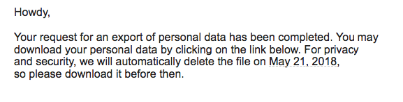 WordPress Personal Data Email