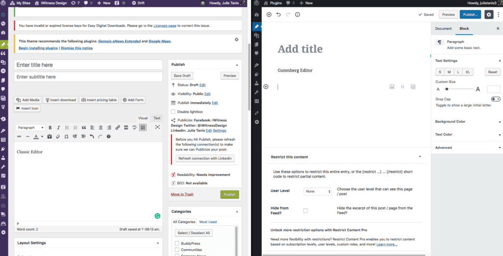 Classic Editor vs Gutenberg Editor